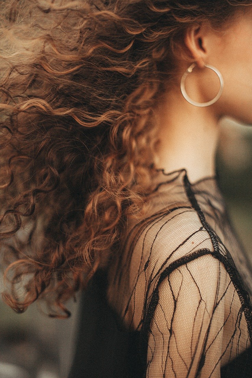 hair, portrait, woman, earrings, fashion, wind, hairstyle, curl, beauty, woman, woman, woman, woman, woman